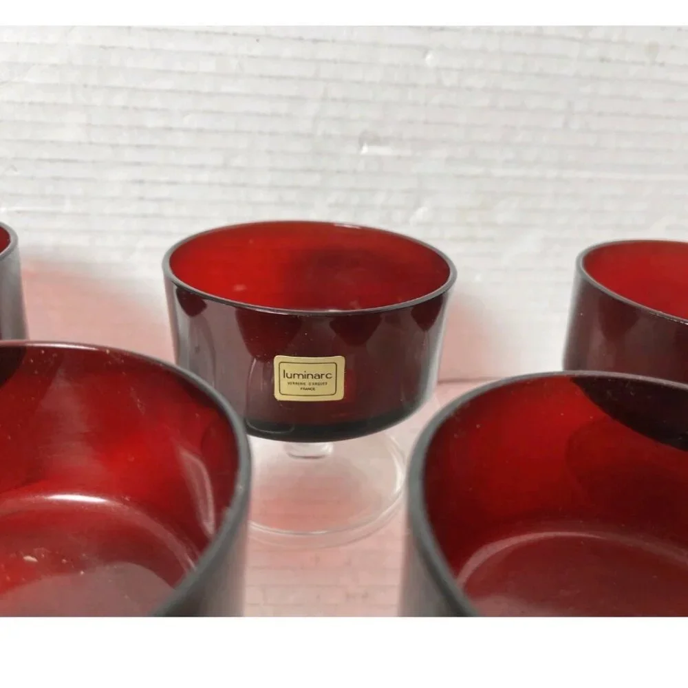 Vintage Luminarc France Ruby Red Glass Dessert Cups Set of 6 Stickered